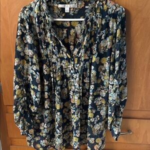 LC Lauren Conrad Navy Floral Blouse